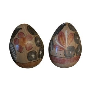 Vtg Tonala Hand Painted EGGS Folk Art Pottery Mexico - 2 Included